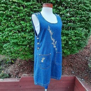 Vintage Y2K Denim Jumper Embroidered Dress Festival Boho Spring Summer
